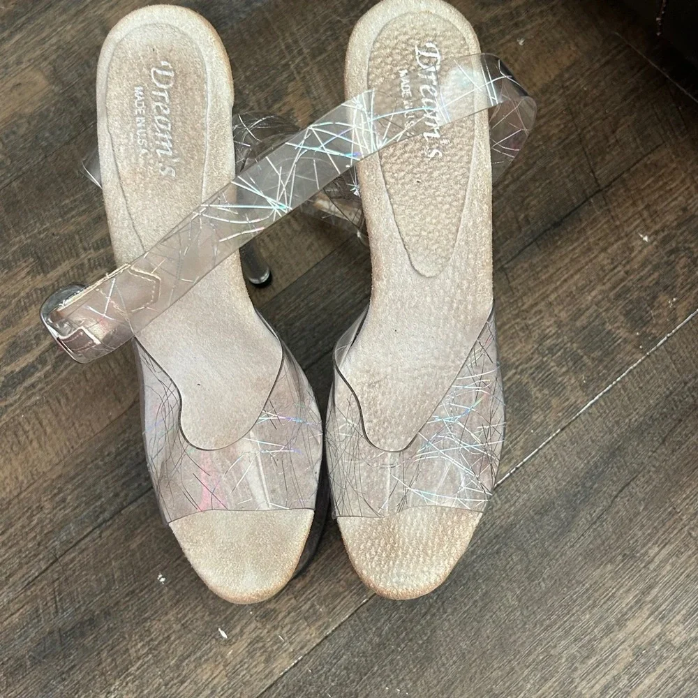 Dream's Clear Holographic Platform Sandals Ankle Strap Exotic Dance Heels Size 8